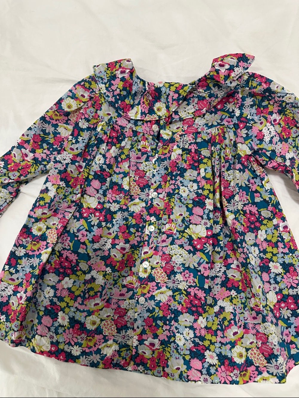 Jacadi Paris Girls Floral Ruffle Neck Dress - Picture 3 of 3